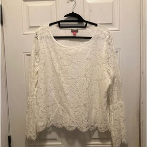 Vince Camuto Long Sleeve White Lace Blouse, Size XL